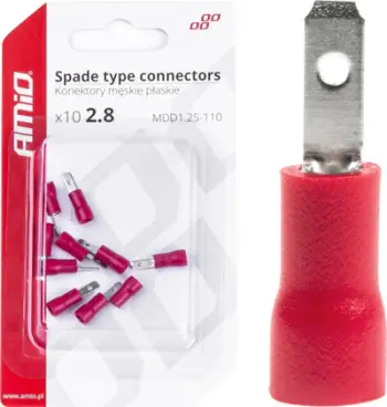 Konektor i sheshtë mashkullor i izoluar 2.8mm, set 10 copë, i kuq