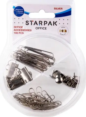 Set aksesorë zyre Starpak Office Accessories, 100 copë, argjendtë