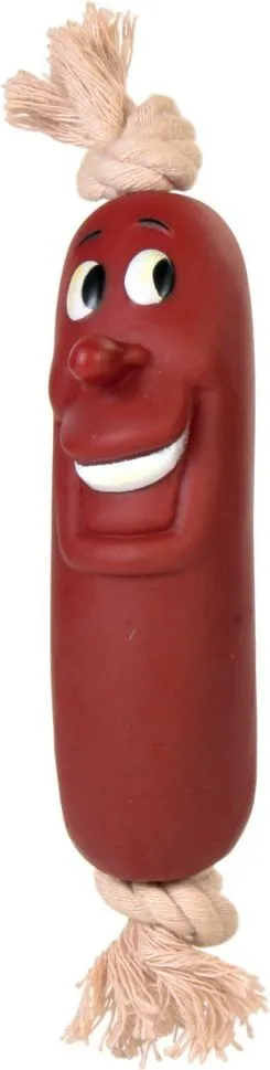 Lodër dentale për qen Trixie VINYL SAUSAGE WITH ROPE, 11cm - 1