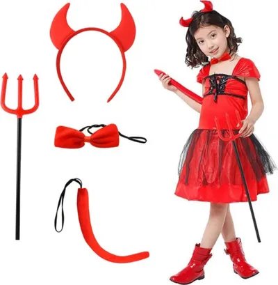 Set aksesorësh djalli S22140, 4 pjesë, e kuqe - 1