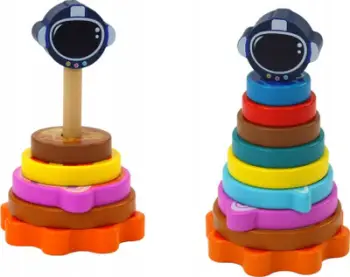 Lodër druri sorter piramidë Leantoys, 10 pjesë, edukative, shumëngjyrëshe