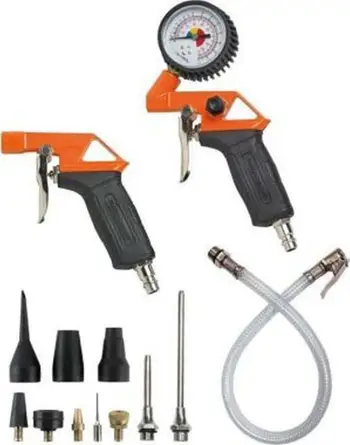 Set aksesorësh për kompresor Black&amp;Decker, 13 pjesë, me pistoletë fryrjeje, i zi portokalli