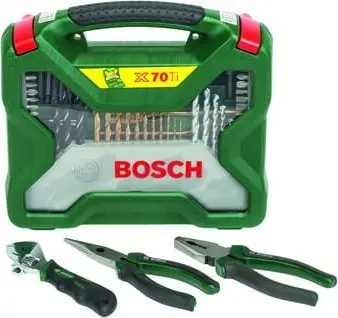 Set aksesorësh për stërvitje Bosch X-Line 70 copë, me shpime dhe bita, në kuti plastike
