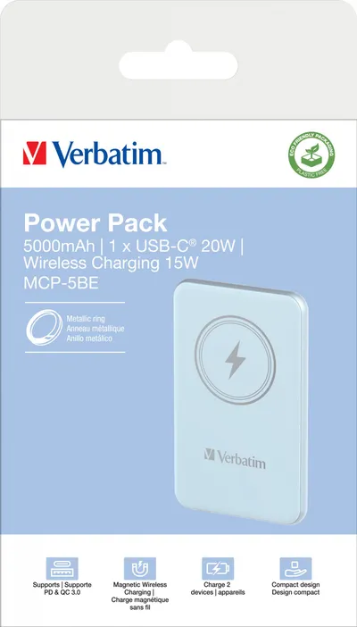 Power bank Verbatim Charge n Go, 5000mAh, karikim magnetik wireless, blu - 3