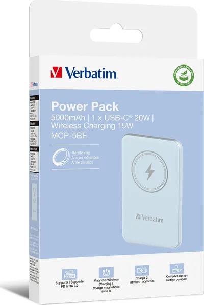 Power bank Verbatim Charge n Go, 5000mAh, karikim magnetik wireless, blu - 4