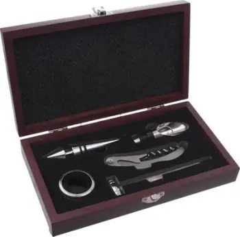 Set aksesorësh vere Orion Wine, 5 pjesë, çelik dhe dru, kafe