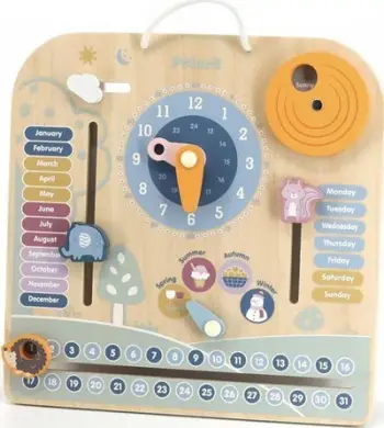 Lodër edukative Viga Toys Wooden Calendar and Clock, shumëngjyrëshe