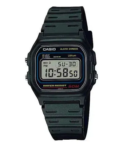 Orë dore Casio Vintage W-59-1VQES, kronograf, rezistente ndaj ujit 50m, me rrip rezine të zezë - 1