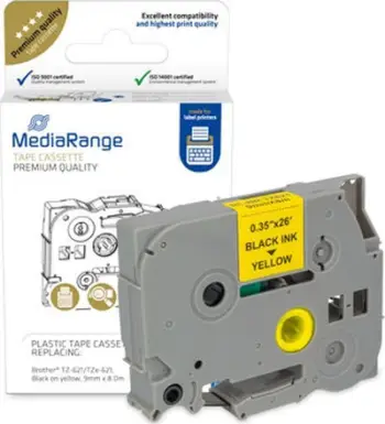 Kasetë shirit etiketash MediaRange TZ-621 TZe-621, 9mm x 8m, i zi në të verdhë