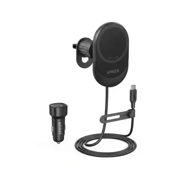 Karikues wireless për veturë, Anker MagGo B2932G11, 15W, me kabllo USB-C të integrume 1.5m, set me adapter 25W, e zezë