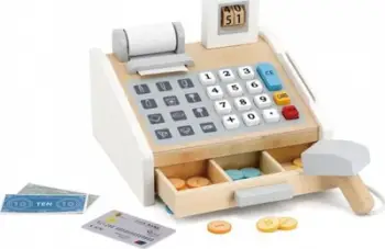 Lodër kasë për fëmijë Viga Toys Wooden Cash Register, e hirtë/ e bardhë