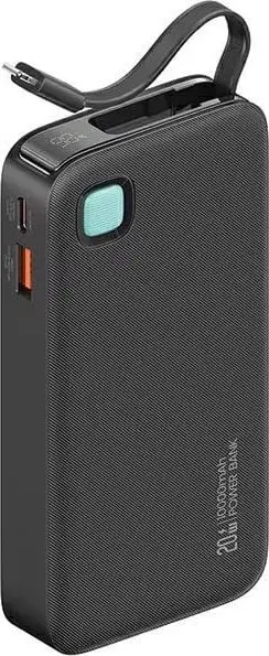 Powerbank Usams US CD225, 10000 mAh, PD 20W, me kabëll Lightning tërheqës, i zi