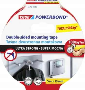 Shirit montues dykahësh Tesa Powerbond Ultra Strong 55792, 19mm, 5m, i bardhë