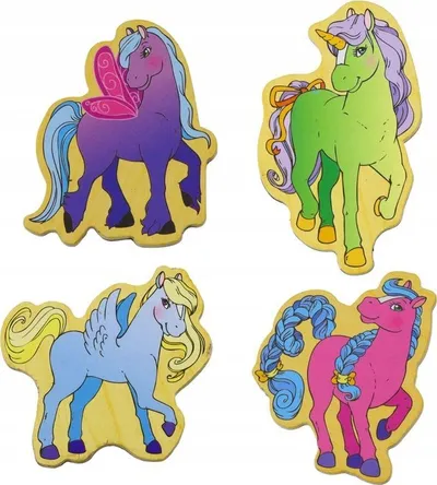 Lodër magnetë druri LeanToys Unicorns, set 20 copë, shumëngjyrëshe - 2