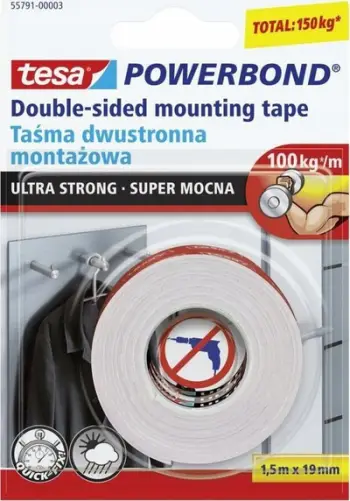 Shirit montues dyanshëm Tesa Powerbond Ultra Strong 55791, 19mm, 1.5m, transparent