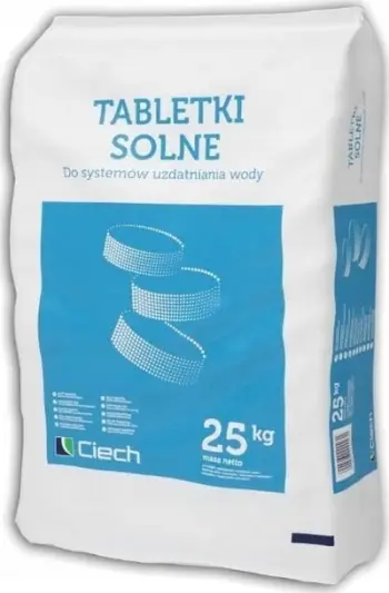 Kripë tabletë për zbutës uji Ciech Tabletki Solne, 25kg, e bardhë