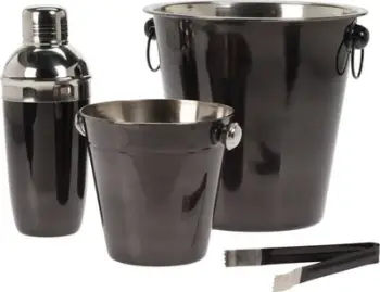 Set bar Excellent Houseware, çelik inox, kovë akulli dhe shaker, i zi