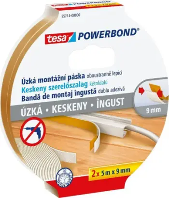 Shirit ngjitës dyanësh Tesa Powerbond Slim, 9 mm, 5 m, i bardhë