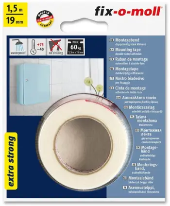 Shirit ngjitës dypalësh FIX-O-MOLL Mounting, 30kg, 1.5m x 19mm, i bardhë