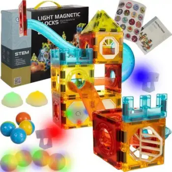 Lodër ndërtimi magnetike Kruzzel 22684, 83 pjesë, pistë me drita LED, shumëngjyrëshe