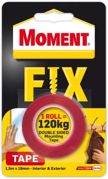 Shirit ngjitës dypalësh Moment Fix, 19mm, 1.5m, transparent