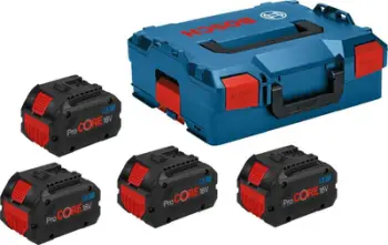 Set baterish Bosch ProCORE 18V, 4x 5.5Ah Li Ion, me kuti L BOXX, blu