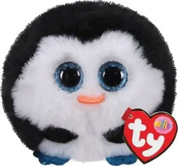 Lodër pelush Ty Puffies Waddles the Penguin, poliester, bardh e zi