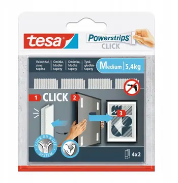 Shirita ngjitës për korniza Tesa Powerstrips Click Medium, 5.4kg, 4x2 copë, të bardha