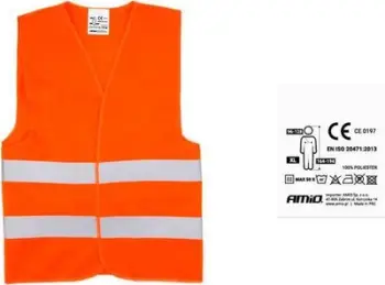 Jeletë reflektuese AMIO XL, poliestër, me certifikatë ISO 20471, portokalli