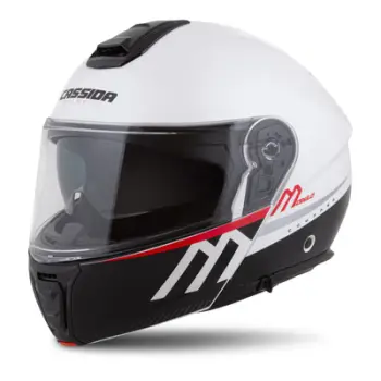 Kaskë moto Cassida Modulo 2.1 Compass, me vizor Pinlock, touring flip up, e bardhë pearl e zezë e kuqe argjend