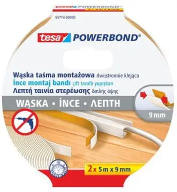Shirit ngjitës montimi Tesa Powerbond H5571400, 2x 5m, 9mm, i bardhë
