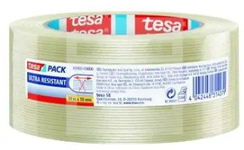 Shirit ngjitës paketimi Tesa Mono Filament, i përforcuar me fibra qelqi, 50mm, 50m, transparent