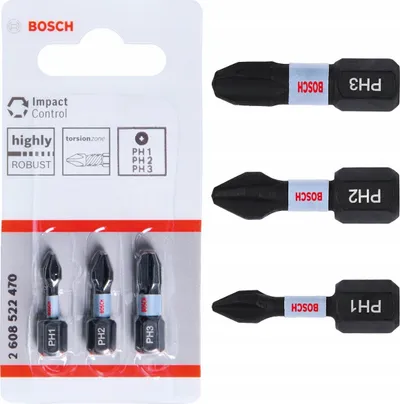Set bitash kaçavide Bosch Impact Control, PH1 PH2 PH3, 25mm, 3 copë - 1