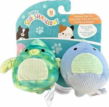 Lodër pelushi për qen Jazwares Squishmallows Dinosaur, 3.5", set 2 copë, blu dhe jeshile