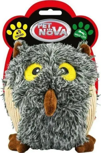 Lodër pelushi për qen Pet Nova Plush Grey Owl, me fishkëllimë, gri