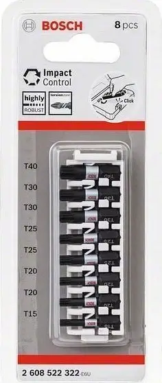 Set bitash Torx Bosch Impact Control, 8 copë, për goditëse dhe stërvitëse