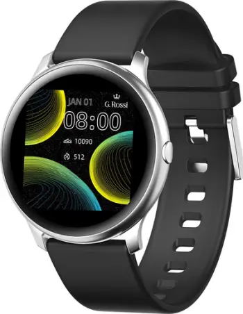 Smartwatch G.Rossi SW010-13, ekran i rrumbullakët, rrip silikoni, i zi