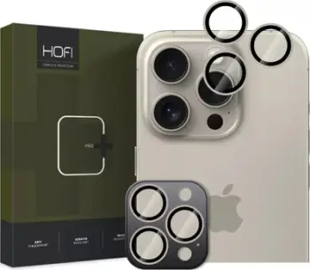 Mbrojtëse kamere Hofi Camring Pro+, për iPhone 16 Pro 16 Pro Max, alumini dhe xham, ngjyrë titanium natyral