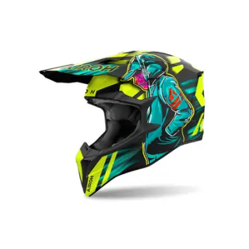Kaskë motocross Airoh Wraaap Cyber, madhësia M, matt e zezë neoni turkeze