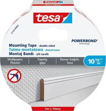 Shirit ngjitës Tesa Powerbond 77743, 5m x 19mm, për letër muri dhe suva, i bardhë