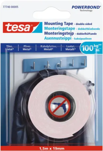 Shirit ngjitës Tesa Powerbond Mounting Tape Extra Strong, 1.5m, 19mm, i bardhë
