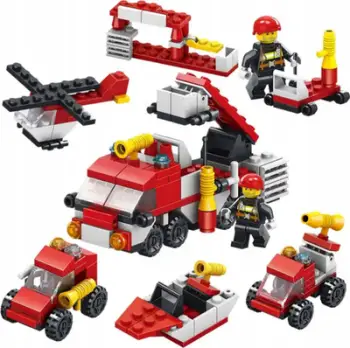 Set blloqe ndërtimi Fire Brigade 6 in 1, 119 pjesë, mbi 6 vjeç, të kuqe