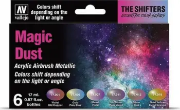 Set boje akrilike për airbrush Vallejo VJP77090, Colorshift Magic Dust, metalike, shumëngjyrëshe