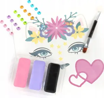 Set boje fytyre Derform KIDEA Kitty, 3 ngjyra, me sticker dhe aksesorë dekorativë