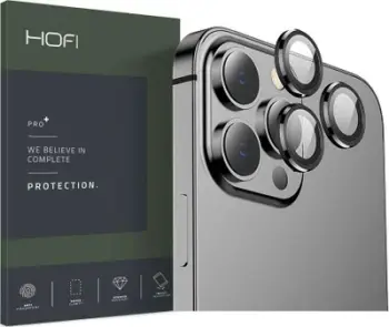 Mbrojtëse lente kamere Hofi Camring Pro+, për iPhone 13 Pro 13 Pro Max, xham alumini, e zezë