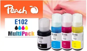 Set bojë printeri Peach, kompatibil me Epson 102, 4 copë, shumëngjyrëshe