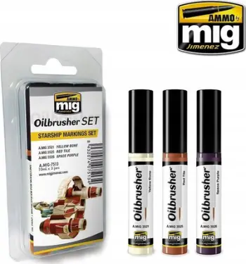 Set bojëra vaji për modelizëm Ammo by Mig Oilbrushers Starship Markings, 3x10ml, shumëngjyrëshe