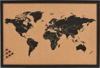 Tabllo me kunja Zeller World Bulletin Board, sipërfaqe tapë, motiv harta bote, kafe