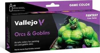 Set bojërash akrilike Vallejo Game Color Orcs and Goblins, 8 copë, për miniatura
