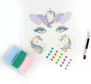 Set bojrash fytyre Derform KIDEA Unicorn, tatuazhe dhe ngjitëse, shumëngjyrësh